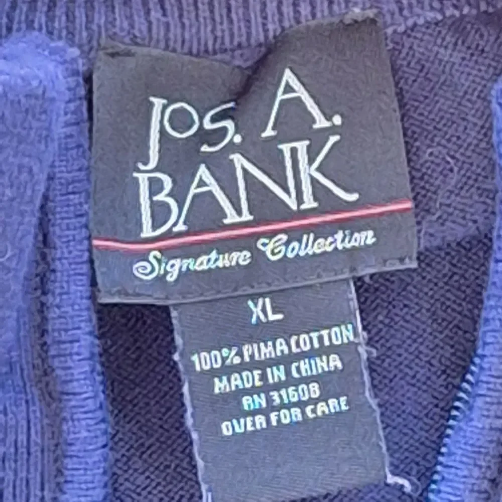 Jos A Bank Signature Collection Pima Cotton Sweater Blue 1/4 Zip Men's size XL